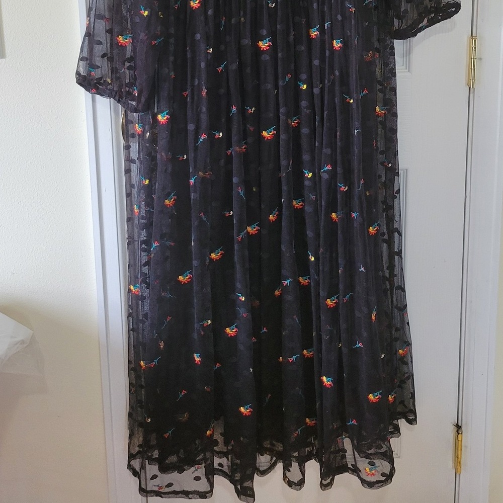 Torrid Black Mesh Floral Embroidered Polka Dot Maxi Dress Set Plus Size 3 3X - Picture 12 of 16